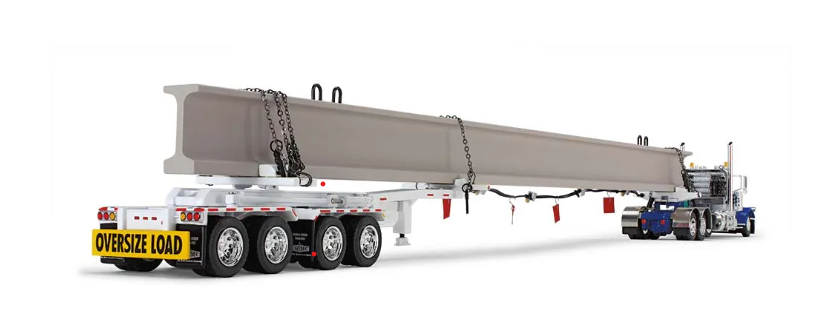 1/64 scale Peterbilt® Model 389 Day Cab & ERMC 4-Axle Hydra-Steer Trailer with Bridge Beam Section Load white/blue