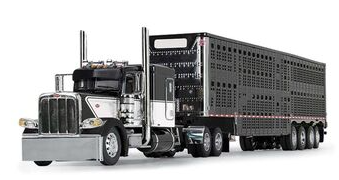1/64 Black & White Peterbilt 389 w/ Wilson Silverstar Livestock Trailer