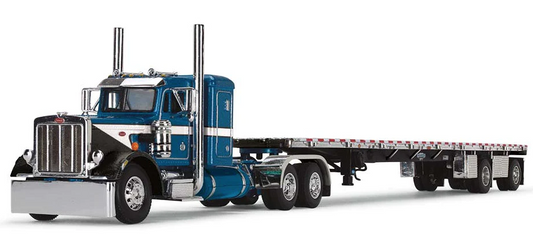 1/64 Peterbilt 359 with 36" flat top sleeper and wilson Roadbrute Flatbed Blue/Black