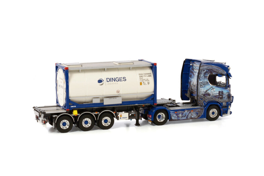 1/50 Ingo Dinges Scania S Highline CS20H 4x2 Clt trailer Swopbody 3 Axle + 20ft tank container