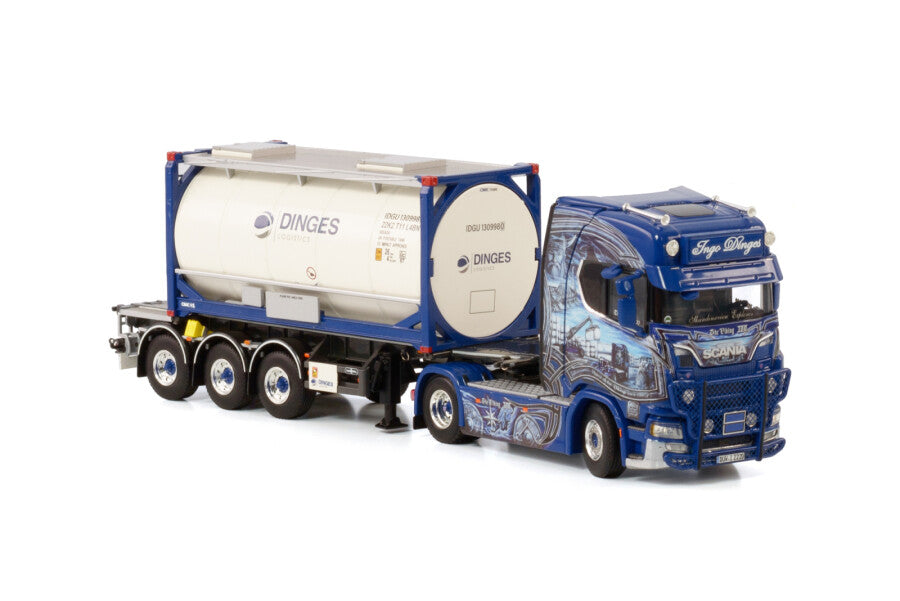 1/50 Ingo Dinges Scania S Highline CS20H 4x2 Clt trailer Swopbody 3 Axle + 20ft tank container