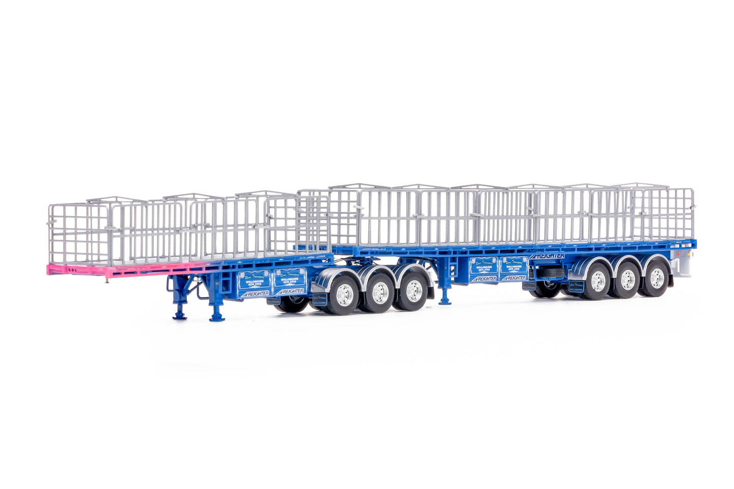 1/50 Freight Flat Top B-double Ross Transport Pink/Blue