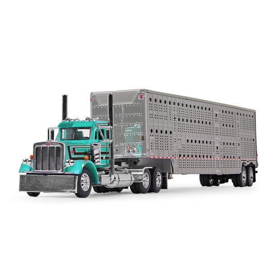 1/64 Peterbilt 359 Day  Cab & Wilson Silverstar Livestock Trailer - Teal Black
