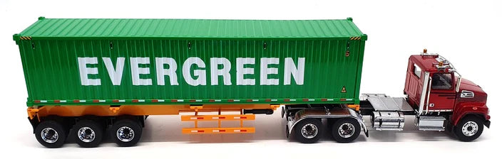 1/50 Western Star 4700 Red with Yellow Skeletal Trailer with Evergreen 40' DGC 71049