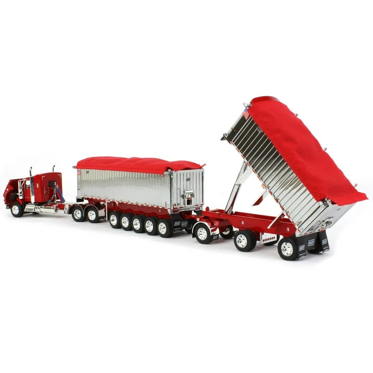 1/64 Viper Red/Silver Kenworth W900L Day Cab w/East Michigan Series 31' and 20' End Dump Trailers