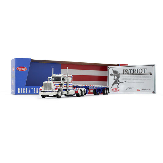 1/64 Bicentennial Patriot Peterbilt Model 359 with 36" Flat Top Sleeper & 48' Utility Flatbed Trailer