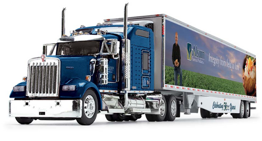 1/64 Kenworth W900l with 86' sleeper 53' utility trailer with skirts and reefer Alsum Farms 50th Anniversary