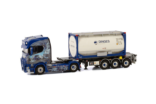 1/50 Ingo Dinges Scania S Highline CS20H 4x2 Clt trailer Swopbody 3 Axle + 20ft tank container