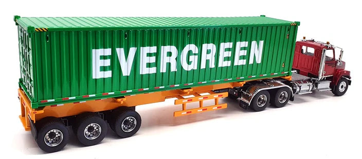 1/50 Western Star 4700 Red with Yellow Skeletal Trailer with Evergreen 40' DGC 71049