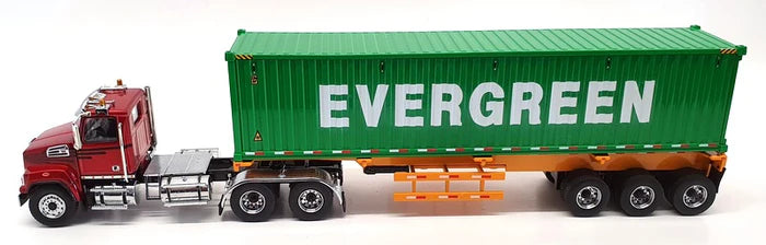 1/50 Western Star 4700 Red with Yellow Skeletal Trailer with Evergreen 40' DGC 71049