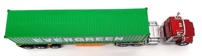 1/50 Western Star 4700 Red with Yellow Skeletal Trailer with Evergreen 40' DGC 71049